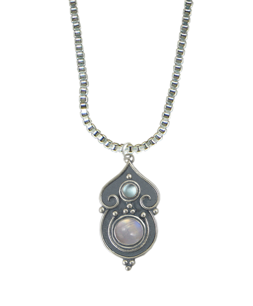 Sterling Silver Necklace Rainbow Moonstone And Blue Topaz